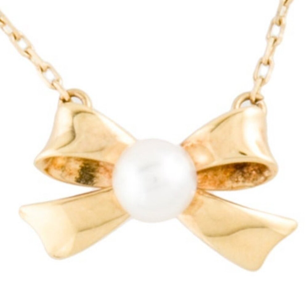MIKIMOTO 18K 750 YELLOW GOLD CULTURED PEARL BOW PENDANT NECKLACE - Picture 9 of 9